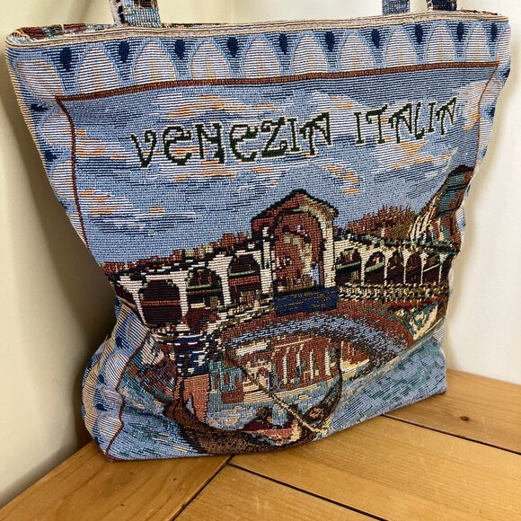 Venice Tapestry Tote Bag Purse w/ Zipper Italy Scenery Design 12" Venezia - Picture 6 of 8